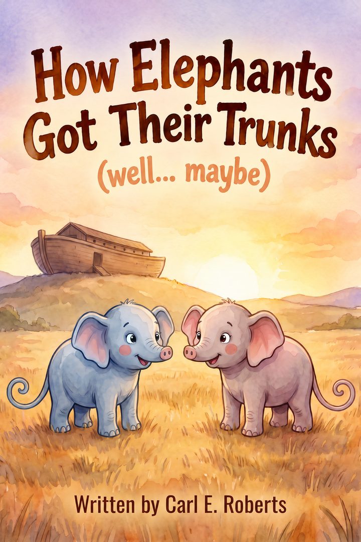 Picture book cover: How Elephants Got Their Trunks (well… maybe), written by Carl E. Roberts